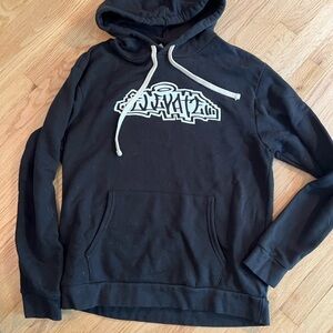 Black Sweatshirt with Graphic Design and Hood